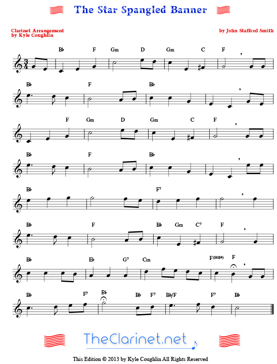Star Spangled Banner Notes For Clarinet 108