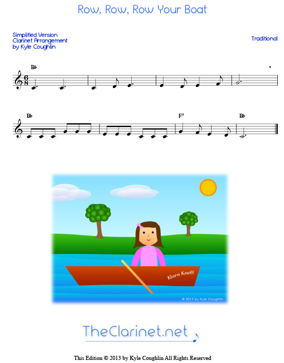 Row, Row, Row Your Boat, simplified version for beginner clarinet